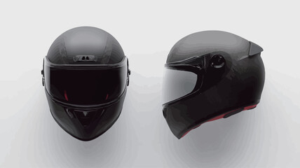 Fototapeta premium The image shows two matte black helmets displayed against a plain white background. One helmet is shown in a front view and the other in a side profile view. The helmets appear to be made of a