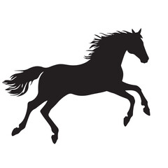 Obraz premium black graphic image of a galloping horse on a white background, vector, graphics 