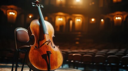 Cello on Stage in Dramatic Concert Setting