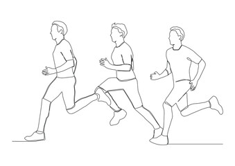 continuous one line drawing of three runners.