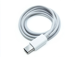Coiled USB-C Charging Cable on White Background