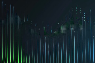 Futuristic green sound system design with digital elements. Digital artwork of electronic sound wave with glowing green neon light on black background. Abstract technology innovation concept. AIG51.