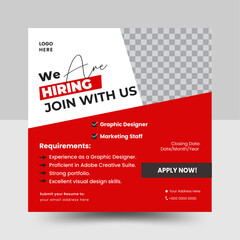 We are hiring job vacancy social media post template. Hiring square social media web banner design. Poster for we are hiring. employees needed. Social media template job vacancy recruitment, poster.