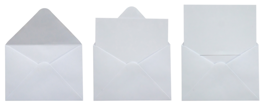 White paper envelope set isolated on white background