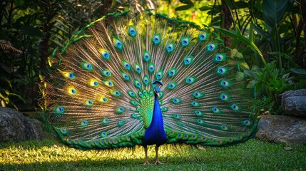 Obraz premium a beautiful peacock with expanded feathers 