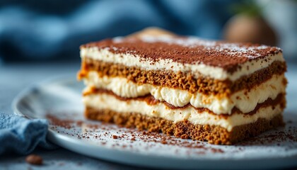 Delicious Tiramisu Dessert Slice Close Up