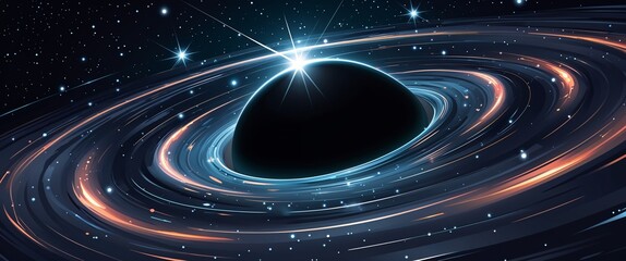 Naklejka premium Blackhole gravitational field bending starlight with dramatic lensing effect