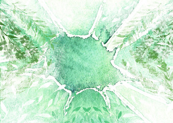 Green natural background with leaves and branches. Botanical green eco texture. Summer ecological banner