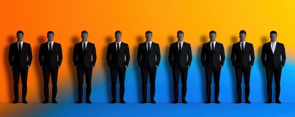 Business professionals in suits urban setting digital artwork vibrant background minimalist viewpoint teamwork concept