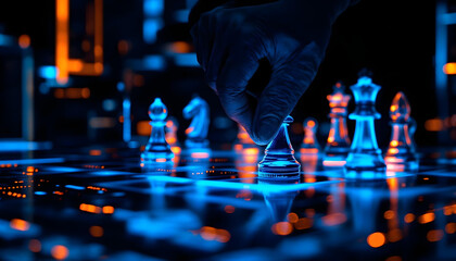 chess pieces, strategic game, bokeh, blurred background, dramatic lighting