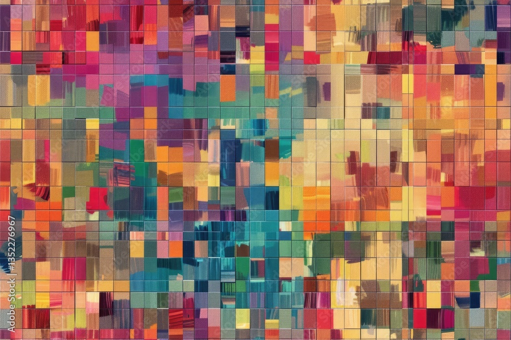 Poster abstract geometric pattern with colorful rectangles and thin lines on a dark background. digital art