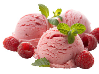 A bowl of strawberry and raspberry ice cream with fresh berries, creamy, sweet, and frozen, perfect for a delicious dessert
