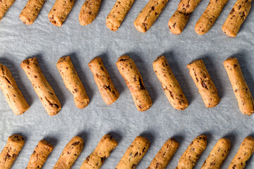 Sticks shortbread dipped in chocolate. Home made cookies.