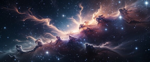 Obraz premium Expanding galactic nebula cloud with scattered starlight and gaseous tendrils