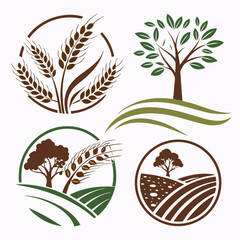 set of green leaves sustainable agricultural vector logo icons