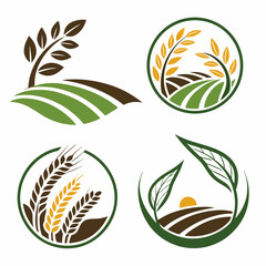 Fototapeta premium set of green leaves sustainable agricultural vector logo icons
