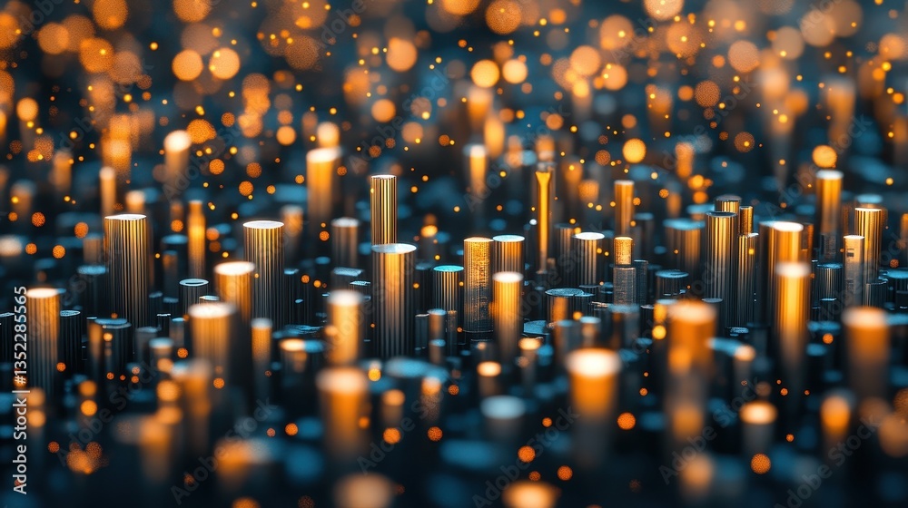 Poster abstract rendering of cylindrical forms with illuminated particles scattered around
