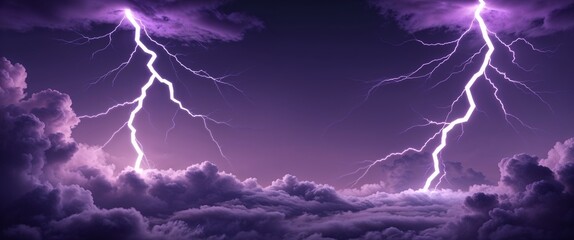 Sharp jagged lightning veins splitting through smoky violet clouds
