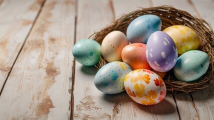 Obraz premium Colorful Easter eggs with delicate watercolor 