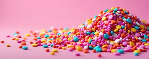 Obraz premium Densely packed rainbow sprinkles forming a pink-hued mass, pinkish, rich
