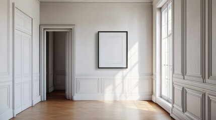 A minimalist hallway with a single, elegant framed artwork
