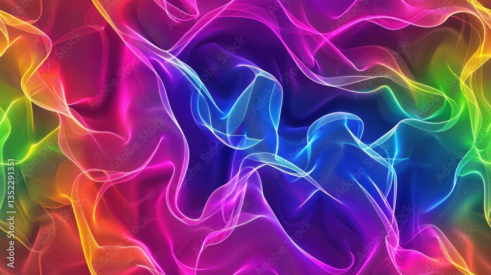 Poster colorful intertwined strands forming a complex pattern. background image of multi colored with neon 
