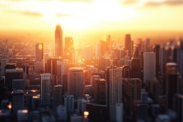 Obraz premium City skyline tilt-shift golden hour lighting and copy space