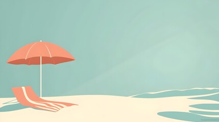 A beach scene with a yellow background and a white and orange beach ball