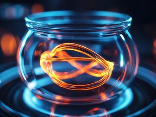 Glowing plasma loop inside fusion chamber, energy dynamics, scientific illustration, intense visuals