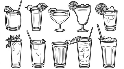 Simple Vector Doodle Set of Bar Drinks for Creative Projects
