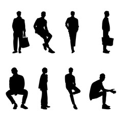 8 png silhouettes of people in sitting postures and standing	
