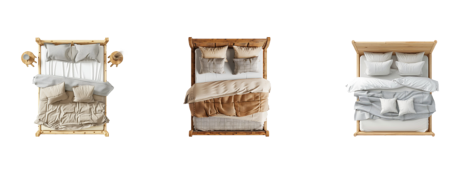 Collection of cottage Bed top view full length isolate on transparency background