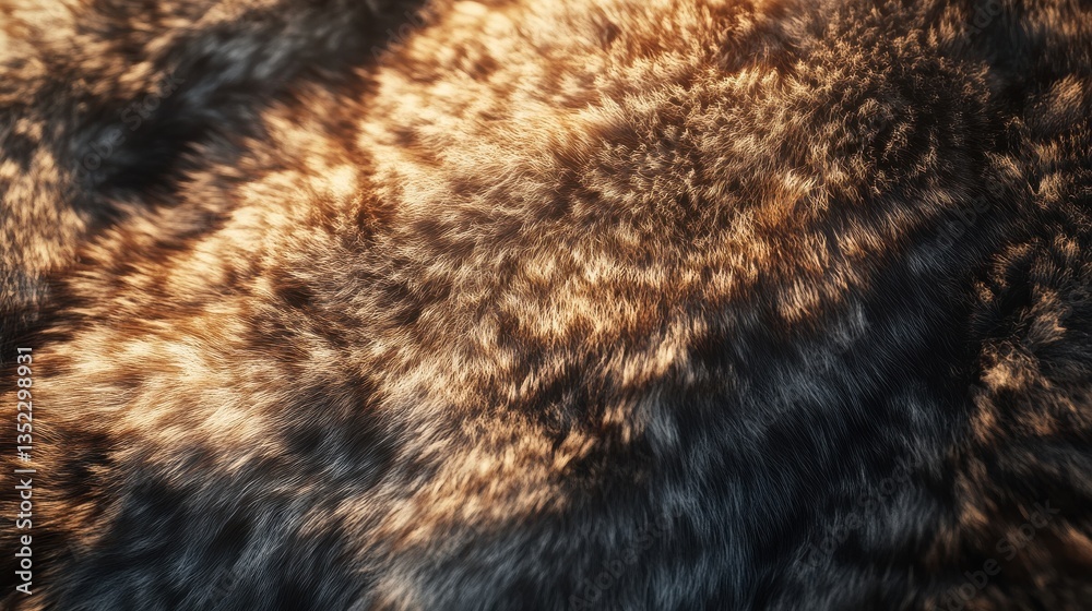 Wall mural close-up of fluffy fur texture with warm light reflection for softness concept