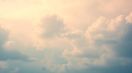 Fototapeta premium A calming sky background featuring soft, fluffy clouds drifting across a pastel blue gradient. Ideal for digital art, social media, and web design. Created with generative AI.