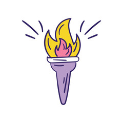 Fire Flame color doodle icon with white background vector stock illustration