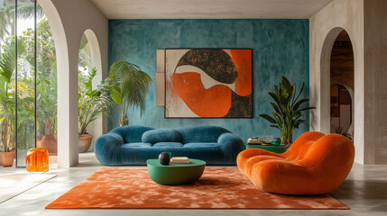 "Modern Art-Inspired Interior with Abstract Decor and Bold Colors