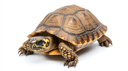 Obraz premium Tortoise walking, white background, reptile, wildlife, nature