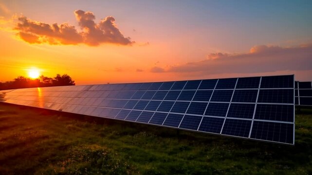 A field of solar panels, eco-friendly infrastructure for alternative energy from the sun. Ai generated video