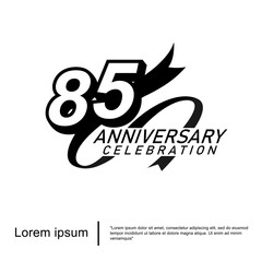85th years anniversary celebration emblem. black logo isolated with ribbon on white background. vector illustration template design for web, flyers, poster, greeting card	