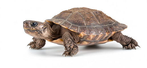Obraz premium Tortoise walking, white background, studio shot, wildlife