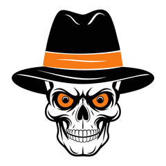 Vector illustration of spooky skull wearing hat for Halloween decoration and themed events in flat style