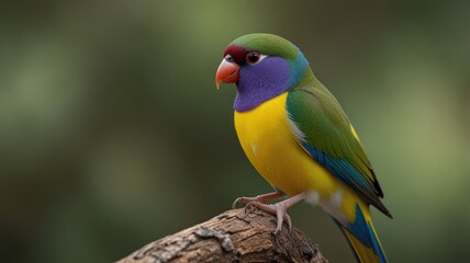 Obraz premium Colorful bird perched on a branch, with vibrant green, yellow, and blue plumage