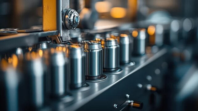 Closeup of the automated cleaning system washing cans before labeling