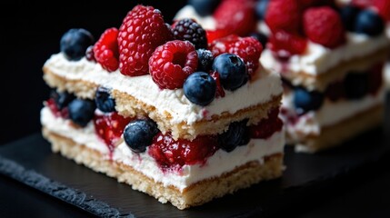 Layers of sweet, fresh fruit and creamy dessert