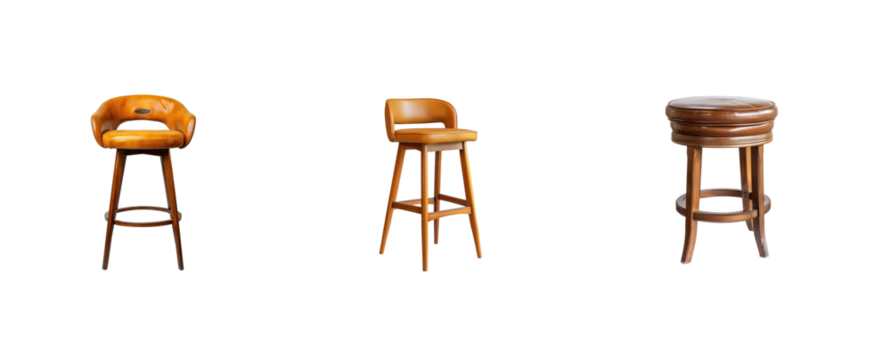Collection of Bar Stools front view full length isolate on transparency background