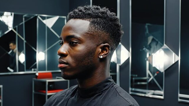 Short faded haircut in barber shop interior, man, grooming, barber culture, personal care