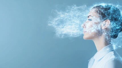 Woman in profile with glowing blue particle effect overlay
