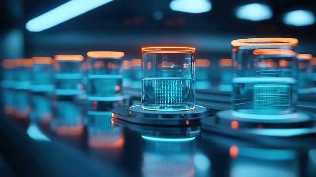 AIdriven lab engineering microbiomes, glowing bacteria and DNA editing tools in sleek futuristic research environment