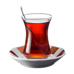 Turkish tea in porcelain plate and white background