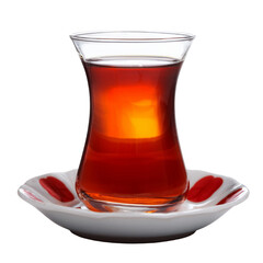 Turkish tea in porcelain plate and white background